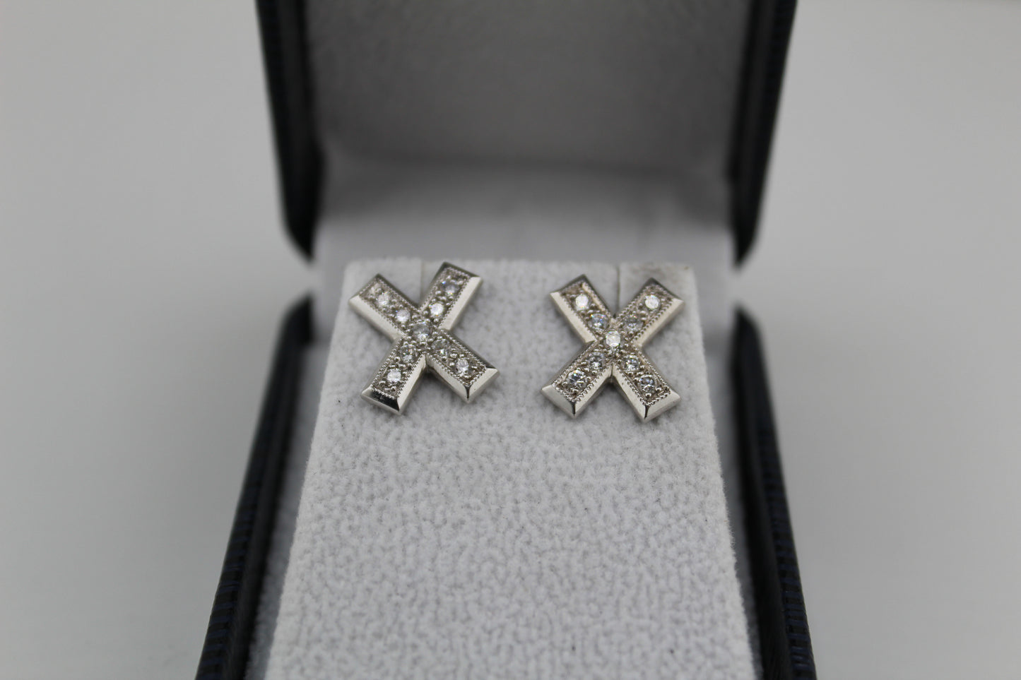 Diamond “X” Motif Earrings – White Gold/Platinum