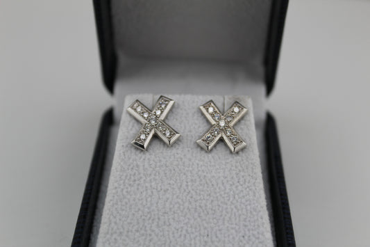 Diamond “X” Motif Earrings – White Gold/Platinum